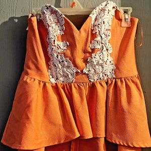 Strapless LG women's Orange with lace accent top